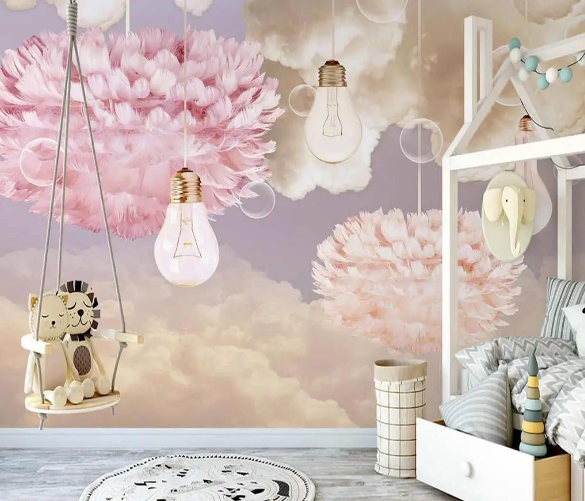 Beibehang pasūtījuma papel de parede 3d rozā spalvu Sienas tapetes bērnu istabas, Guļamistabas foto tapetes Sienu Krāsošana 0