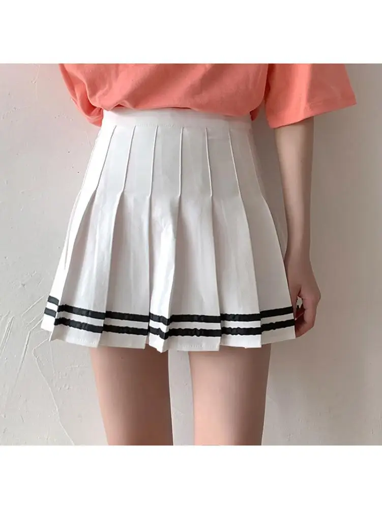 Y2k Vasaras korejas Modes Īsi Sieviešu Svārki Gadījuma Augstas Starām. Slim Elastīgs Svītrainām Harajuku Kroku Skolas Mini-line Svārki 0