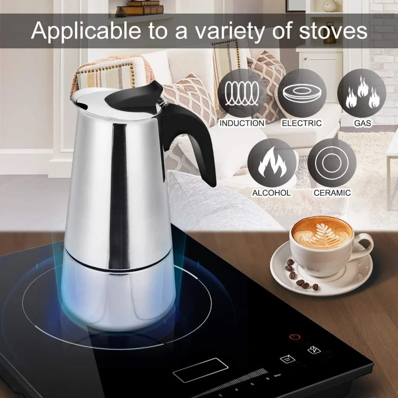 Moka Kafijas kanna Espresso, Latte Kāstuve Plīts, Kafijas automāts Espresso Pot itāļu Kafijas Automāts 200/300/450ml Nerūsējošā Tērauda 0