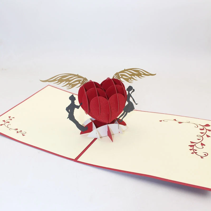 3D Roku darbs, kas Peld ar Sirds Salds Mīļotājiem Pāris Papīra Ielūguma, Apsveikuma Kartes, Pastkartes Valentīna Diena Kāzu Gadadienas Dāvanu 0