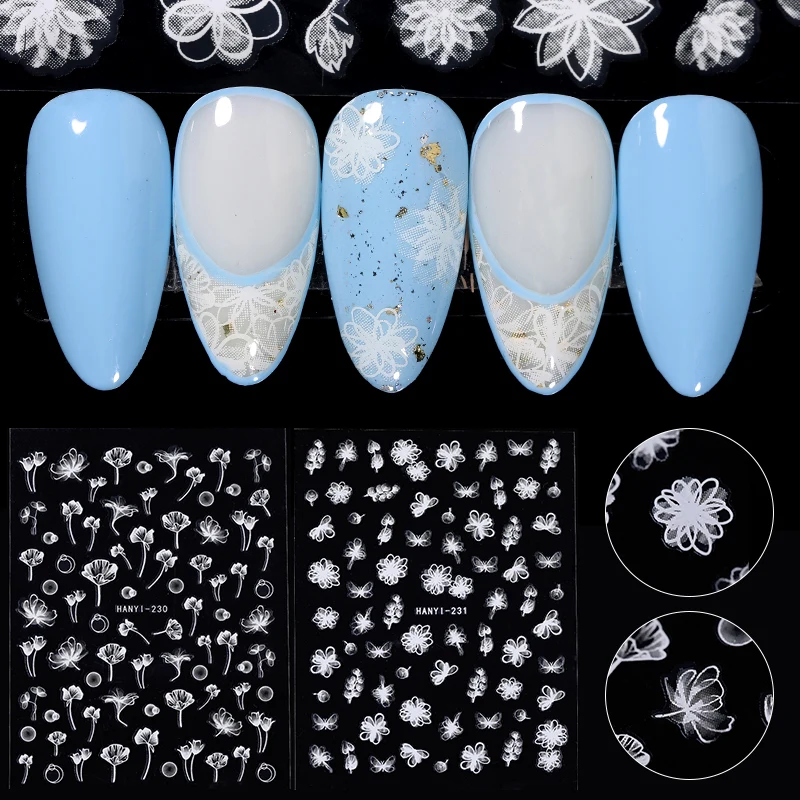 1 Lapa 3D Nagu Uzlīmes Linellae Sērijas Ziedi, Lapas Attēlu Pārnese Uzlīme DIY Nail Art Rotājumi Slīdni 0