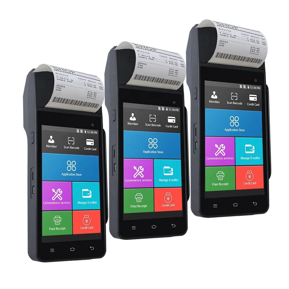 Rokas mobilais pos termināls ar NFC lasītājs funkciju atbalsta Apple Jāmaksā, nodrošina sdk, android pda mašīna ar printeri Z90 0