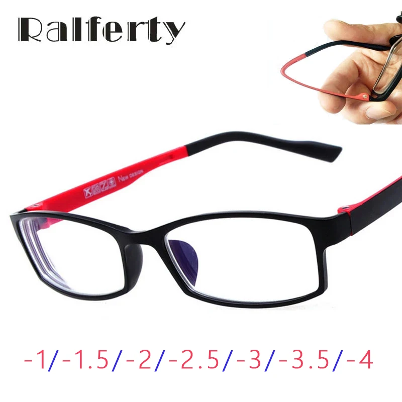 Ralferty Vīriešu Brilles Redzes TR90 Taisnstūra Sieviešu Pakāpes Briļļu Rāmis Tuvredzība Lēcas ar Mīnus Dioptriju oculos -1 -2 -3 -4 0