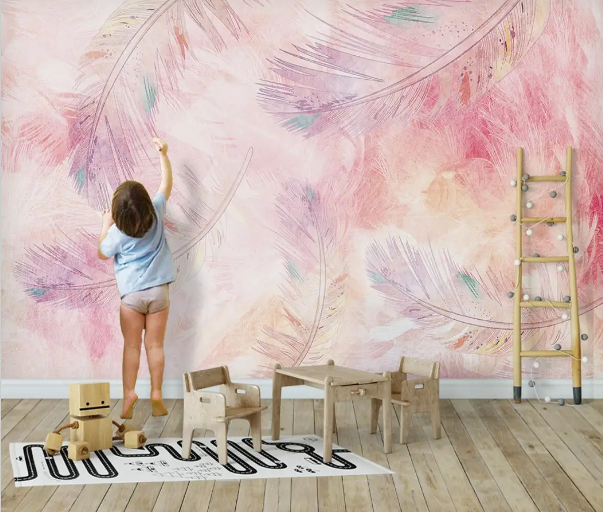Beibehang pasūtījuma papel de parede 3d rozā spalvu Sienas tapetes bērnu istabas, Guļamistabas foto tapetes Sienu Krāsošana 1
