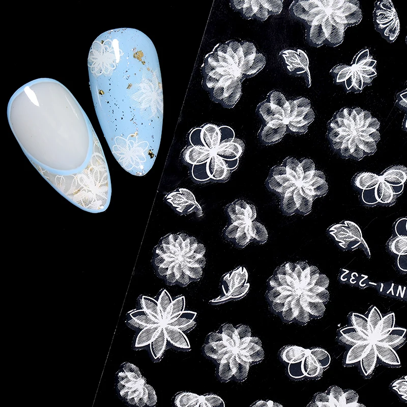 1 Lapa 3D Nagu Uzlīmes Linellae Sērijas Ziedi, Lapas Attēlu Pārnese Uzlīme DIY Nail Art Rotājumi Slīdni 1