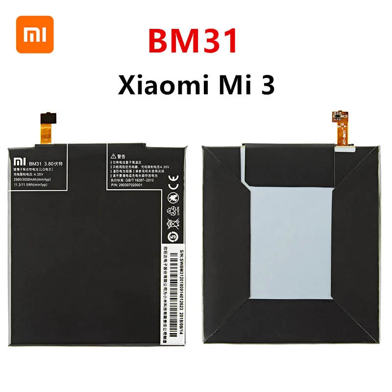 Xiao mi Oriģinālā BM31 3050mAh Akumulatoru Xiaomi Mi 3 Mi3 M3 BM31 Augstas Kvalitātes Tālruņu Rezerves Baterijas +Instrumenti 2
