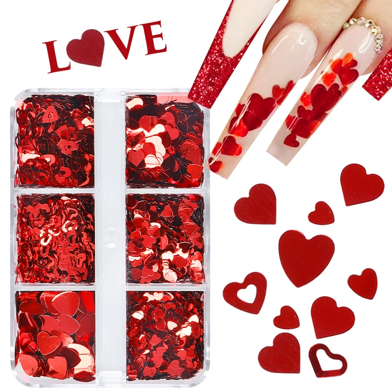 Pop Nail Art Glitter Mīlestība Sirdi, Valentīna Vizuļi Lāzera Rozā balts Paillette Nail Art Rotājumi 3