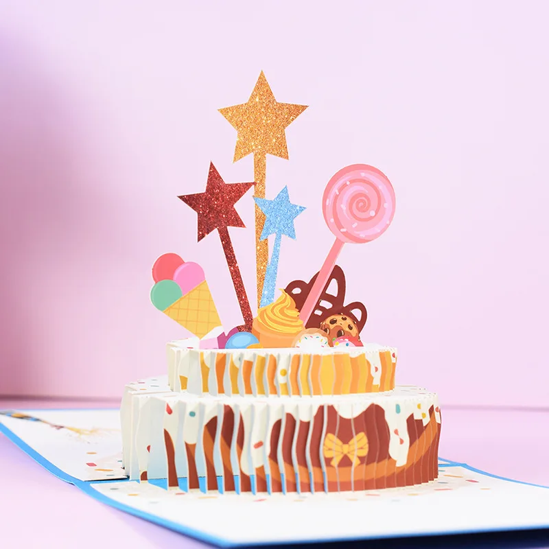 3D Sveiciens Dzimšanas dienas Kūka Kartes Pop-Up Ar Aploksni, Lai Meitene Bērniem, Draugu Ģimenes Svētība Pastkarti Dzimšanas dienas Dāvanas Roku darbs 3