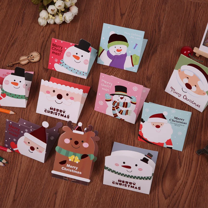 Jaunais Gads Mini Multfilmu DIY Ziemassvētku Apsveikuma Kartītes Dāvanu Ziemassvētki Ziņu Atklātne ar Aploksni Izlases Modelis 8pcs/daudz 3