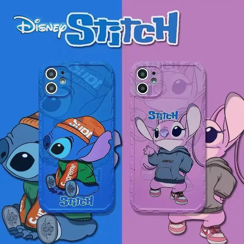 Disney Stitch Pāri Karikatūra Mobilo Tālruni Gadījumā, iPhone 13 13Pro 12 12Pro 11 Pro X XS MAX XR 7 8 Plus SE Gudrs Anti-Fall Vāciņu 3