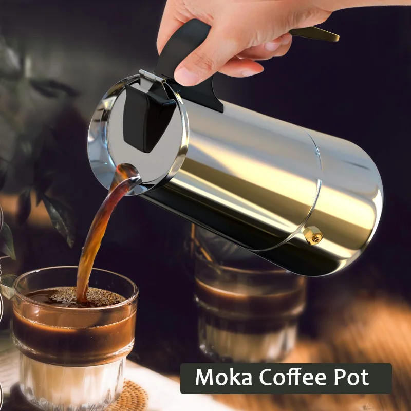 Moka Kafijas kanna Espresso, Latte Kāstuve Plīts, Kafijas automāts Espresso Pot itāļu Kafijas Automāts 200/300/450ml Nerūsējošā Tērauda 4
