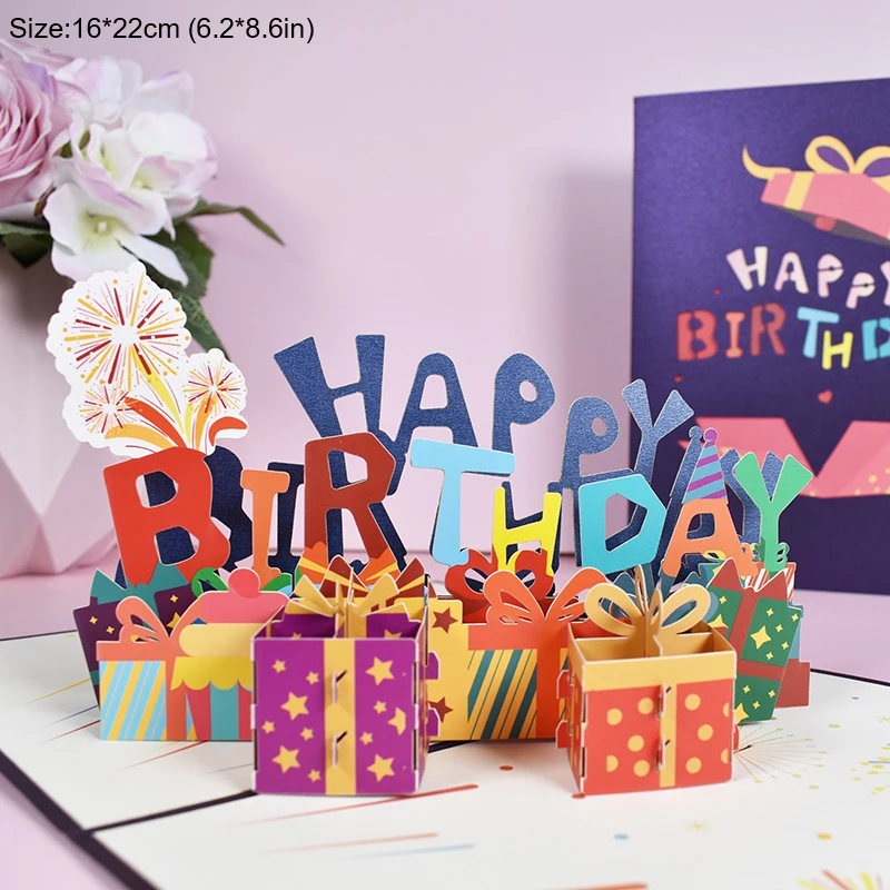 3D Sveiciens Dzimšanas dienas Kūka Kartes Pop-Up Ar Aploksni, Lai Meitene Bērniem, Draugu Ģimenes Svētība Pastkarti Dzimšanas dienas Dāvanas Roku darbs 4