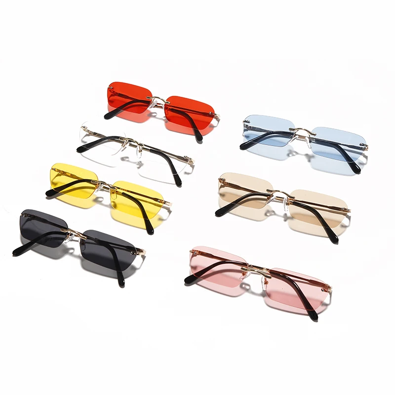 Bez apmales Taisnstūrī, Saulesbrilles Sieviešu UV400 Braukšanas Saules Brilles Vīriešu Skaidru Krāsu Vasaras Laukumā Maza Izmēra gafas de sol para zvejas 4