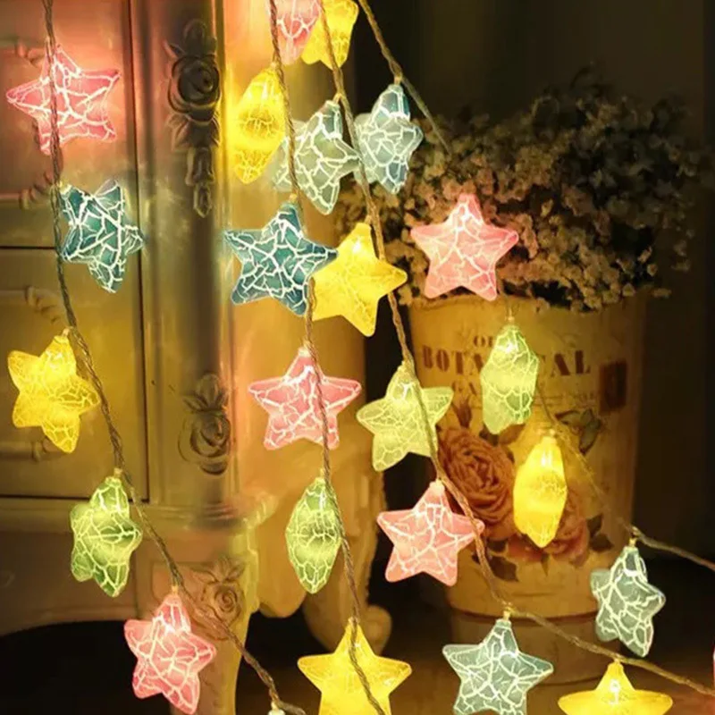LED Zvaigžņu String Gaismas Ziemassvētku Pasaku Gaismas Ledus Plaisa Star Formas Vainags Gaismas Xmas Party Kāzu Mājās Svētku Apgaismojums 4