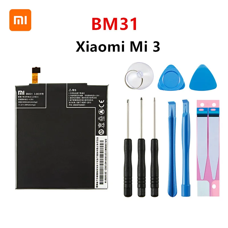 Xiao mi Oriģinālā BM31 3050mAh Akumulatoru Xiaomi Mi 3 Mi3 M3 BM31 Augstas Kvalitātes Tālruņu Rezerves Baterijas +Instrumenti 4