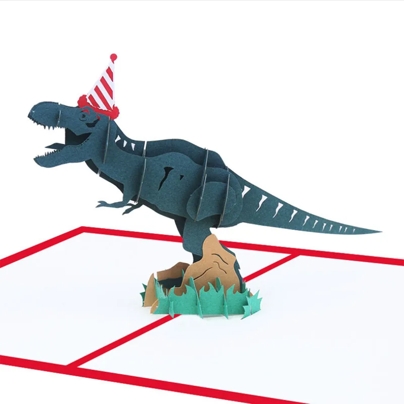 Jaunu, Laimīgu Dzimšanas dienas 3D Apsveikuma Kartiņas Dāvanu Kartes lāzergriešanas Dinozauru Puse ielūgumi Pastkartes ar Aploksni Bērnu Duša Dāvanu 5