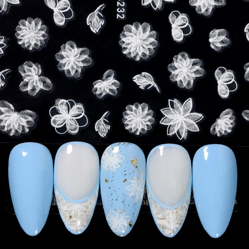 1 Lapa 3D Nagu Uzlīmes Linellae Sērijas Ziedi, Lapas Attēlu Pārnese Uzlīme DIY Nail Art Rotājumi Slīdni 5