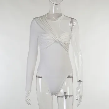 Ir 2021. Rudens Bodysuit Sievietes Cieta Dabas Bodycon Regulāri Garām Piedurknēm Džemperis Jumpsuit Sexy Slim Modes Sieviešu Topi Playsuit