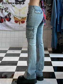 Jacuqeline 2022 Izlīdzināšanu Signālraķetes Y2K Kravas Bikses Sieviešu Vintage Zemu Pieaugumu Džinsi Pasaku Grunge korejas Modes Baggy Bikses Streetwear