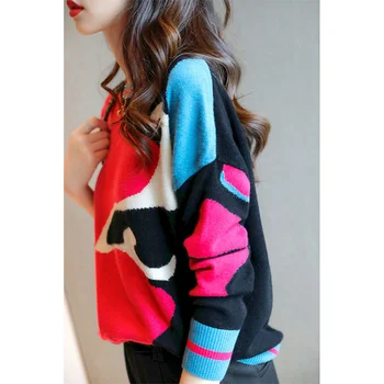 Ir 2021. Pavasarī, Rudenī Jaunu Džemperi Džemperi Modes Savvaļas Slinks Zaudēt Krāsu Saskaņošanas Trikotāžas Dibenu Sieviešu Džemperis Ar Garām Piedurknēm Topi