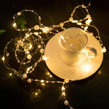 LED Pērle Stieples Vara Stīgu Gaismas Pearlized Pasaku Vainags Gaiši Ziemassvētki Valentīna Kāzu svinības Brīvdienu māja Apdare