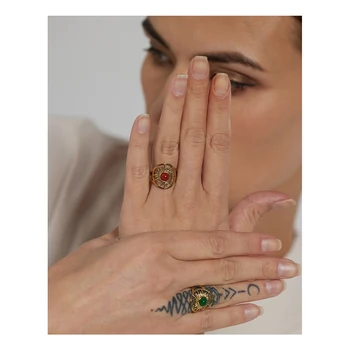 Yhpup Nerūsējošā Tērauda Red Dabīgā Akmens Gredzens Izsmalcinātu Zelta Krāsā Ģeometriskā Atvēršanas Pirksta Gredzenu Sievietēm Anillos Mujer Dāvanu