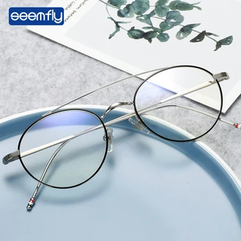 Seemfly Ultravieglajiem Apaļā Rāmja Brilles Rāmis Sievietēm Un Vīriešiem Retro Metāla Rāmis Optiskās Brilles Brilles Plakans Spogulis Personības