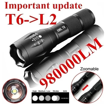 T6 Taktiskā Militārā LED Lukturīti 980000LM Zoomable 5-Režīmu Bez Akumulatora