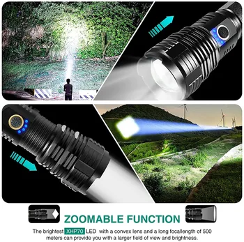 Jaunu XHP70 LED Lukturīti XHP50 LED Lukturi USB Lādējamu Lukturīti Zoomable Lāpu Ūdensizturīgs Lāpu Kempings Lukturīti