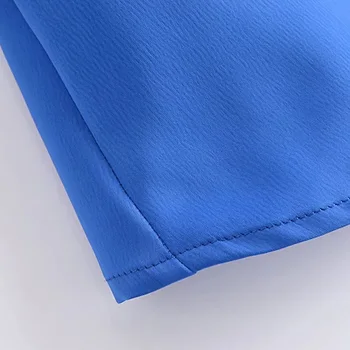 PSEEWE Za Satīna Krekls Sieviešu Asimetriskais Zilās Blūzes Sieviete Ir 2021. Ruched Pogu uz Augšu, pārāk plats Krekls Modes Rudenī Elegantas Blūzes