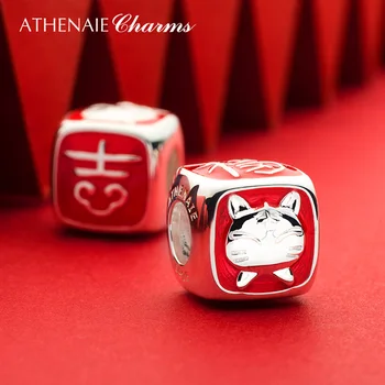 ATHENAIE Ķīniešu Zodiaks Tiger Piekariņi 925 Sterling Silver Red Emalja Vislabākos Novēlējumus Laimīgs Biezumu, lai Aproce Bērniem Jaunā Gada Dāvanu