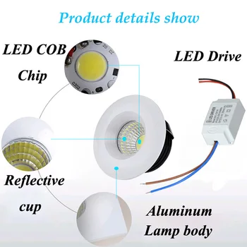 Aptumšojami LED Downlight COB Griestu Vietas Apgaismojums 3w Led Spuldzes, Guļamistaba, Virtuve Iekštelpu griesti, padziļinājumā Apgaismojums AC110V 220V