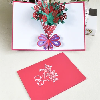 3D Rožu Ziedi Pop-Up Māmiņām Karti Dzimšanas dienā ar Dāvanu Aploksnes, Apsveikuma Kartes, Pastkartes, Pušķi, Ziedu Visiem Gadījumiem