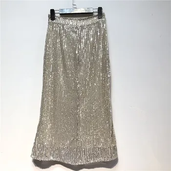 SiDaiMi Smagā rūpniecība stilu, seksīgs un moderns, sequined svārki Puse sexy sadalīt Vidēja garuma svārki ar spīdīgām Hip Wrap Slēpošanas