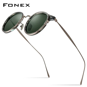 FONEX Titāna Acetāts Polarizētās Saulesbrilles, Vīriešu 2022 Jaunu Retro Vintage Kārta UV400, Saules Brilles Sievietēm korejas Toņos 850