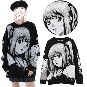 Anime Cosplay Kostīmu Trikotāžas Džemperis Hiphop Iela Death Note Misa Amane Džemperi Vintage Sieviešu Harajuku Gothic Rudens Džemperis