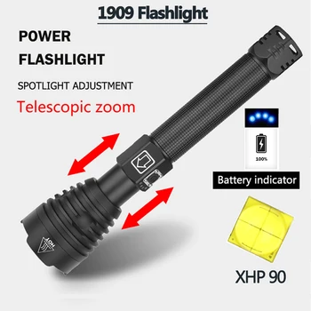 Led Gaismiņa XHP90 spēcīgākajiem lukturīti, usb uzlādējams lāpu xhp50 xhp70 puses lampa 26650 18650 Akumulatoru flash gaismas