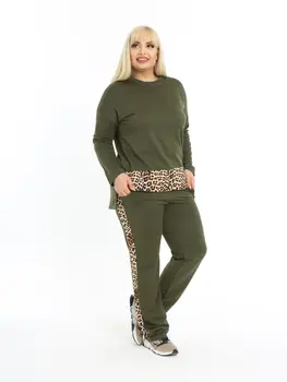 Plus Lieluma Divi Gabali Komplekti, Sieviešu Apģērbs, Dziesmu Uzvalks 2022 Multicolor Leopard Divu Kārtu Vilnas Izgatavots Turcijā XL 2XL 3XL 4XL