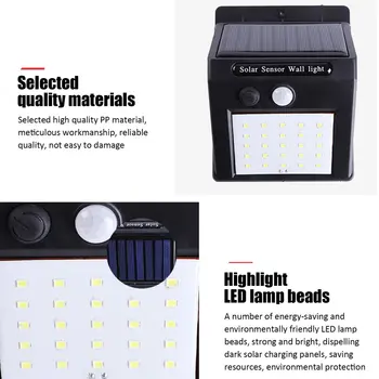 30 LED Saules Sensors Ielas Gaismas PIR Kustības Sensoru, Sienas lampas Ūdensizturīgs IP65 Āra Dārza Pagalmā Avārijas Lukturi