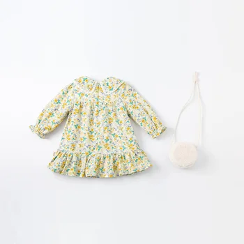 DBM19745 dave bella ziemas mazulim meitene modes kleita ar ziedu drukāt somiņa puse kleita bērniem, zīdaiņu lolita 2gab drēbes
