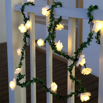 1,5 m 3m 6m Rose Puķu Vīnogulāju LED String Gaismas Akumulators/USB Darbojās Zaļo Lapu Vainags lampas Valentīna Diena Kāzu Ziemassvētkiem
