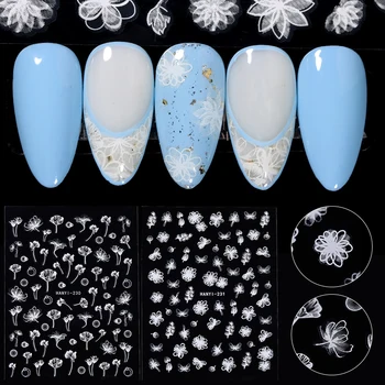 1 Lapa 3D Nagu Uzlīmes Linellae Sērijas Ziedi, Lapas Attēlu Pārnese Uzlīme DIY Nail Art Rotājumi Slīdni