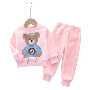 Rudens Baby Boy Girl Apģērbu Plus Samta Pidžamas Komplekts Vilnas Flaneļa Zīdainis, Bērns, Silts Sleepwear Ziemas Bērniem Mājas Apstākļos