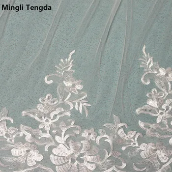 Mingli Tengda Ziloņkaula Līgavas Plīvuru Ilgi Sequined Mežģīnes Plīvuri Viens Slānis 3 M Garš, 3 M Plats, Kāzu Plīvurs, Eleganta Dāma, Katedrāle Plīvurs