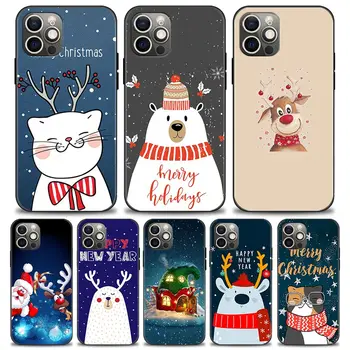 Telefonu Gadījumā par Apple iPhone 11 12 Pro 7 8 6 Plus 6S X XS Max XR SE2020 iPhone 11 Segtu Coque Priecīgus Ziemassvētkus Cute Dzīvnieki