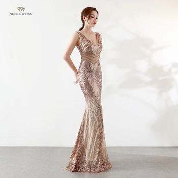 Balles kleitas 2019 zelta sirēna vestido de festa longo sexy ilgi prom kleita ar v-veida kakla backless sequin vakara tērpi