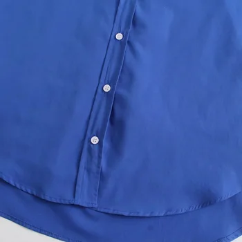 Za Zilā Poplīns Krekls Sieviete Pogu Up Krekls Ir 2021. Garām Piedurknēm Lielajam Blūzes Sieviete Gredzenūbele Asimetrisko Hem Baggy Sieviešu Krekli