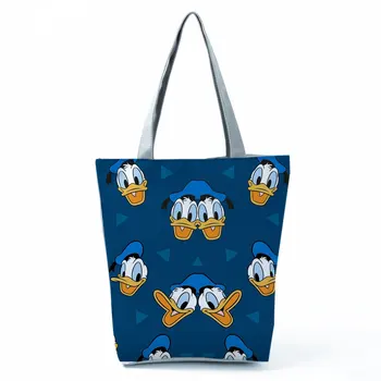 Disney Donald Duck Iespiesti Somas, Sieviešu Pleca Soma Lielas Jaudas Tote Eco Atkārtoti Lietojamā Iepirkumu Soma Pludmales Soma Var Pielāgoto Modeli
