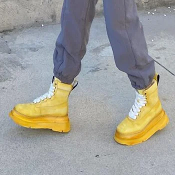 Īstas Ādas Clunky Sneaker Sievietēm Ir 2021. Modes Zīmols Izstrādāts Platforma Square Kāju Mežģīnes Up Moderns Stils Martan Zābaki