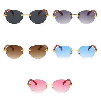 Peekaboo koksnes graudu sieviešu modes saulesbrilles bez apmales kārta uv400 ovālas brilles vīriešiem bezrāmju 2022 zils brūns dzimšanas dienas dāvanas